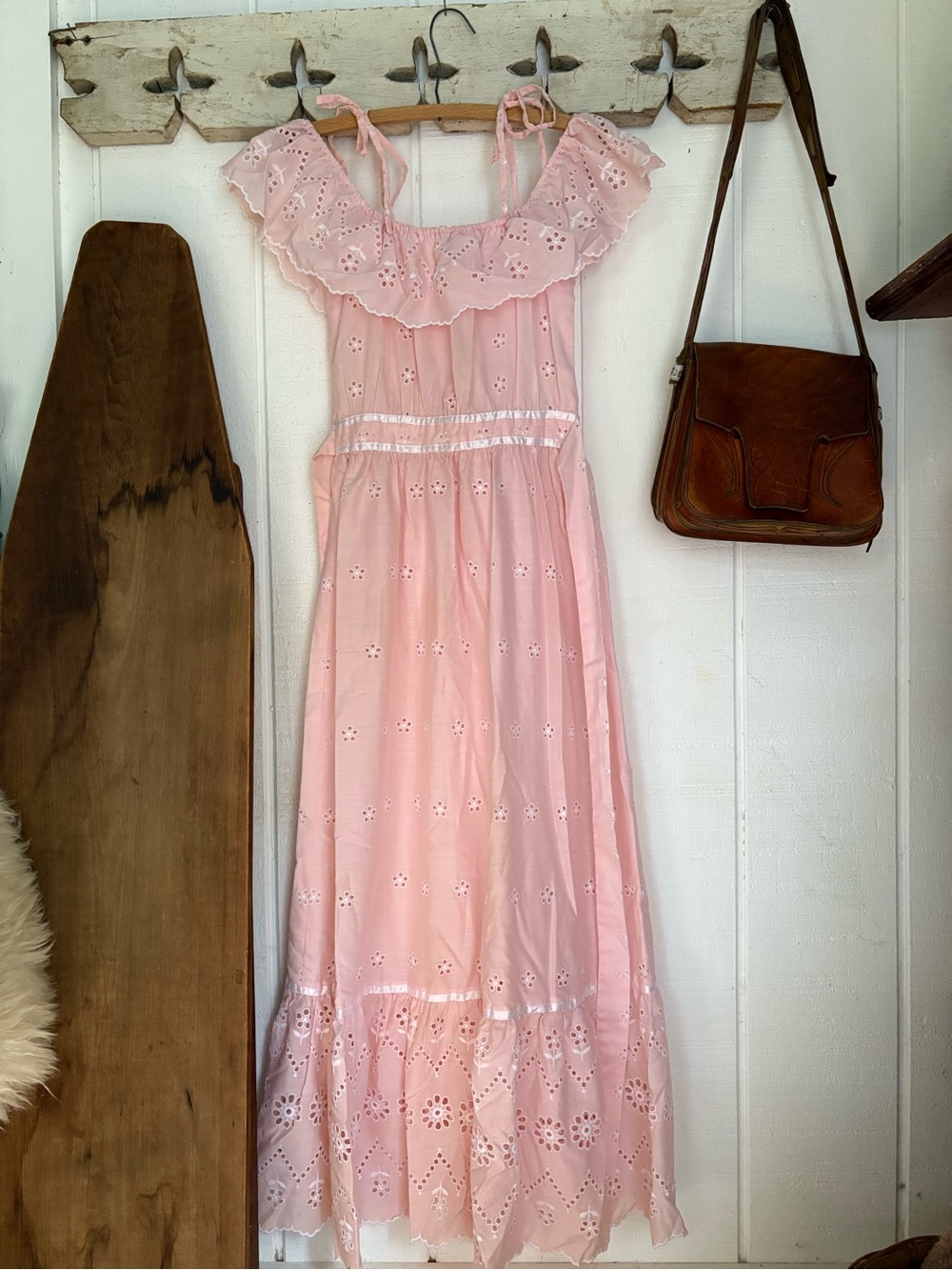 Pink Eyelet Handmade Maxi Dress XS Small